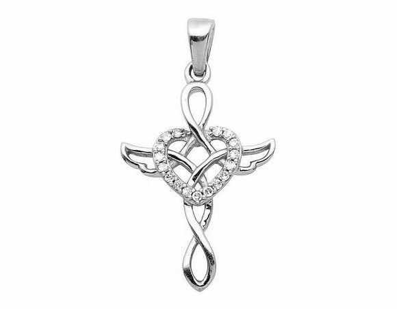 0.4ct Round Cut Diamond Pendant Angel Wing Cross 14k White Gold Finish NO CHAIN