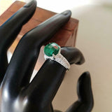 2ct Round Cut Green Emerald Diamond Round Accent Ring 14k White Gold Finish