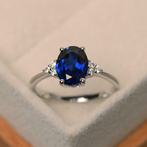 2ct Oval Cut Sapphire Engagement Ring Petite Round Accent 14k White Gold Finish