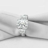 3.6ct Radiant Cut Diamond Engagement Ring Milgrain Trilogy 14k White Gold Finish