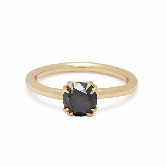 1.12ct Round Cut Black Diamond Engagement Ring 14k Yellow Gold Finish Solitaire