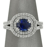 3.3Ct Oval Cut Blue Sapphire Diamond Double Halo Ring 14K White Gold Finish New