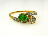 3Ct Round Cut Green Peridot Diamond 2 Stone Engagement Ring 14K Yellow Gold Over