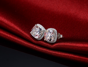 2ct Cushion Cut VVS1D Diamond Halo Solitaire Stud Earrings 18k White Gold Finish