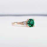 1ct Round Cut Green Emerald Trilogy Solitaire Engagement Ring 14k Rose Gold Over