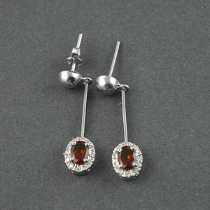 1.3ct Drop Earrings Oval Cut Red Garnet Diamond Halo Design 14k WhiteGold Finish