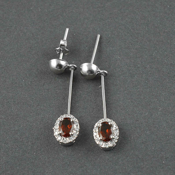 1.3ct Drop Earrings Oval Cut Red Garnet Diamond Halo Design 14k WhiteGold Finish