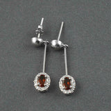 1.3ct Drop Earrings Oval Cut Red Garnet Diamond Halo Design 14k WhiteGold Finish