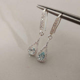 2.7ct Drop Earrings Pear Cut Blue Aquamarine Tear Water Drop 14k White Gold Over