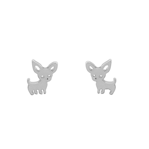 Lovely Small Chihuahua Dog Lover Stud Earrings Women Girls 14k White Gold Finish