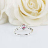 1.2ct Heart Cut Pink Ruby Engagement Ring Halo Solitaire 14k White Gold Finish