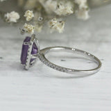 3Ct Emerald Cut Amethyst Diamond Accent Halo Engagement Ring 14K White Gold Over