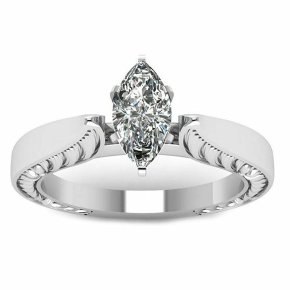 1ct Marquise Cut Diamond Engagement Ring 14k White Gold Finish Antique Vintage