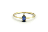 0.4ct Oval Blue Sapphire 2 Stone Minimalist Engagement Ring 14k Yellow Gold Over