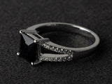 2.6ct Engagement Ring Princess Cut Black Diamond Split Shank 14k White Gold Over