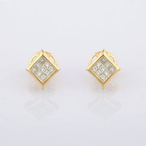 1.55ct Stud Earrings Princess Cut Diamond Geometric 14k Yellow Gold Finish