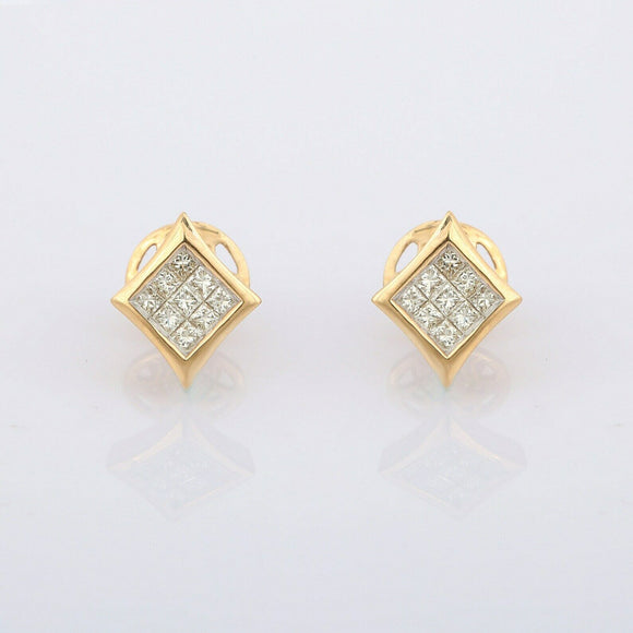 1.55ct Stud Earrings Princess Cut Diamond Geometric 14k Yellow Gold Finish