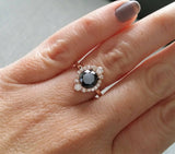 3Ct Round Black Diamond Crown Halo Solitaire Engagement Ring 14K Rose Gold Over