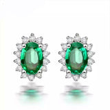 2ct Oval Cut Green Emerald Floral Halo Stud Women Earrings 14k White Gold Finish