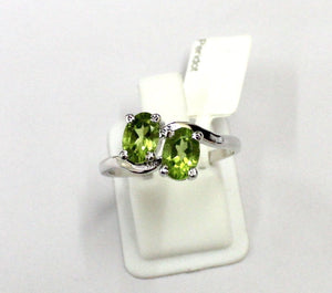 2ct Oval Cut Green Peridot Two Stone ByPass Engagement Ring 14k White Gold Over