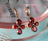 2ct Pear Cut Red Garnet Cross Flower Drop Earrings Women 14k Rose Gold Finish