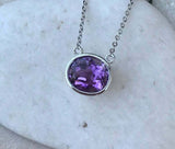 2ct Oval Purple Amethyst Bezel Set Solitaire Pendant Chain 14k White Gold Over