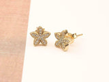 Flower Design Stud Earrings 1ct Round Cut VVS1D Diamond 14k Yellow Gold Finish