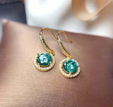 2.2ct Dangle Earrings Round Cut Green Emerald Halo Design 14k White Gold Finish