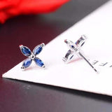 2ct Stud Earrings Marquise Cut Blue Sapphire Floral Design 14k White Gold Finish