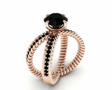 Braided Open Split Shank Ring 2ct Round Cut Black Diamond 14k Rose Gold Finish