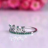 0.26ct Round Cut Green Emerald Engagement Ring Crown Tiara 14k White Gold Finish