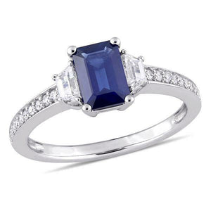 2Ct Emerald Cut Blue Sapphire Diamond Accent Engagement Ring 14K White Gold Over