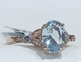 2.5ct Oval Cut Blue Aquamarine Milgrain Leaf Accent Ring 14k Rose Gold Finish