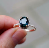 2ct Engagement Ring Oval Cut London Blue Topaz Diamond Halo 14k Rose Gold Finish