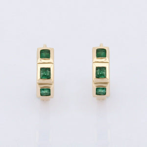 2ct Hoop Earrings Princess Cut Green Emerald Tiles 14k Yellow Gold Finish