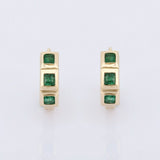 2ct Hoop Earrings Princess Cut Green Emerald Tiles 14k Yellow Gold Finish