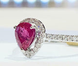 2.5ct Engagement Ring Pear Cut Pink Ruby Round Accent Halo 14k White Gold Finish