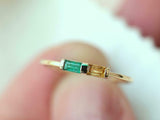 1ct Engagement Ring Baguette Cut Green Emerald Minimalist 14k Yellow Gold Finish