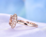 2.3ct Oval Cut Peach Morganite Engagement Ring Diamond Halo 14k Rose Gold Finish