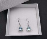 1.6ct Drop Earrings Trillion Cut Blue Topaz Halo Fish Hook 14k White Gold Finish