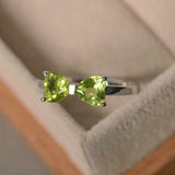 1.2ct Engagement Ring Heart Cut Green Peridot Bow Knot 14k White Gold Finish