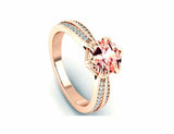 2ct Round Peach Morganite Solitaire 2 Row Band Engagement Ring 14k RoseGold Over