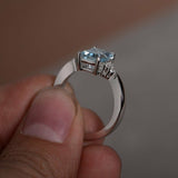 0.9ct Emerald Cut Blue Aquamarine Engagement Ring 14k WhiteGold Finish Solitaire