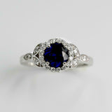 1.5ct Round Cut Blue Sapphire Engagement Ring Halo Floral 14k White Gold Finish