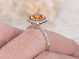 1.7ct Cushion Cut Yellow Citrine Engagement Ring Diamond Halo 14k WhiteGold Over