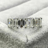 7Ct Emerald Cut Diamond Women Wedding Band Ring 14K White Gold Finish Eternity