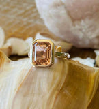 2.4ct Engagement Ring Emerald Cut Peach Morganite Solitaire 14k WhiteGold Finish