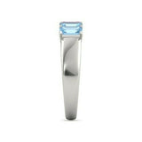 5Ct Emerald Cut Pink Sapphire Blue Aquamarine Band Ring 14K White Gold Finish