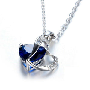 2ct Heart Cut Blue Sapphire Heart Shape Pendant with Chain 14k White Gold Finish