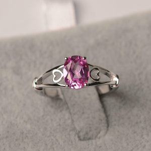 1ct Oval Cut Pink Sapphire Open Heart Shank Solitaire Ring 14k White Gold Finish